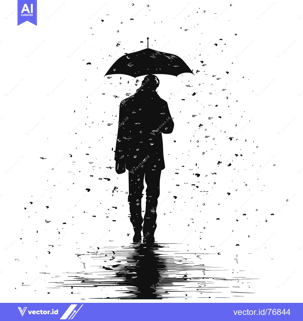 Premium Vector dari Silhouette of a Person Holding an Umbrella in the Rain