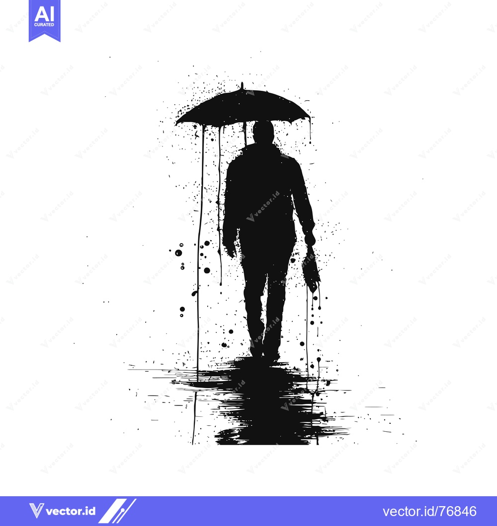 Premium Vector of Silhouette of a Person Walking in the Rain with an Umbrella