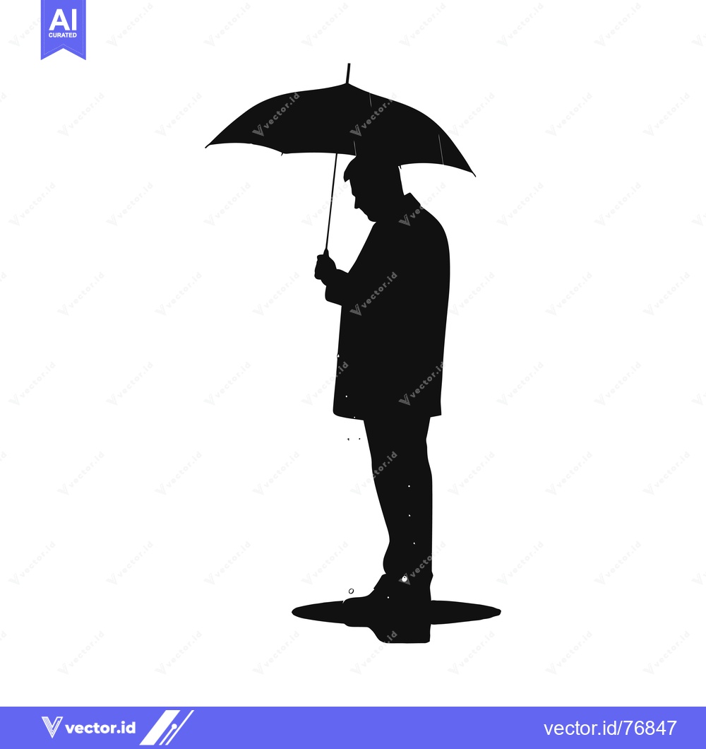 Premium Vector of Silhouette of a Person Holding an Umbrella in the Rain