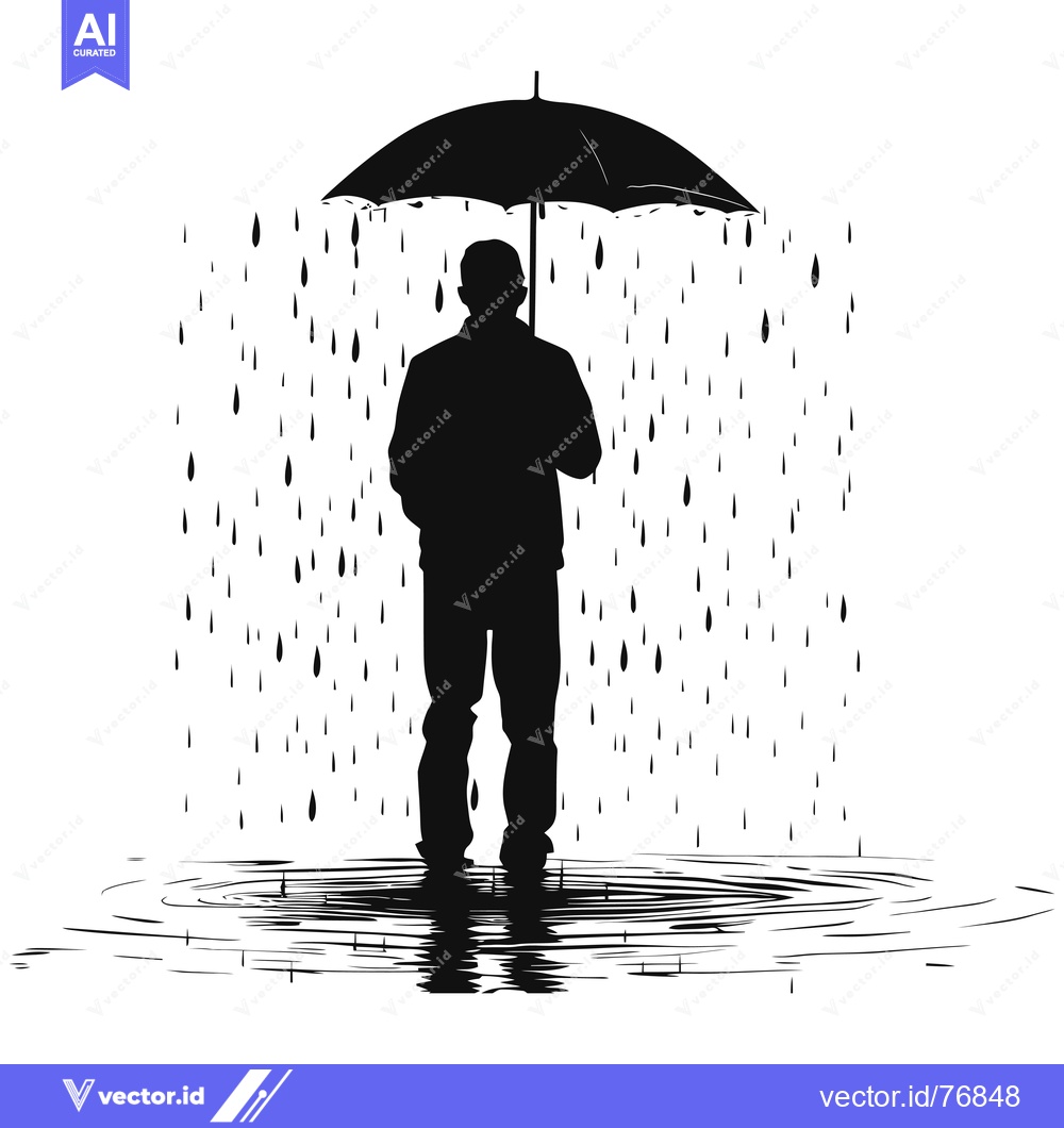 Premium Vector of Silhouette of a Person Holding an Umbrella in the Rain