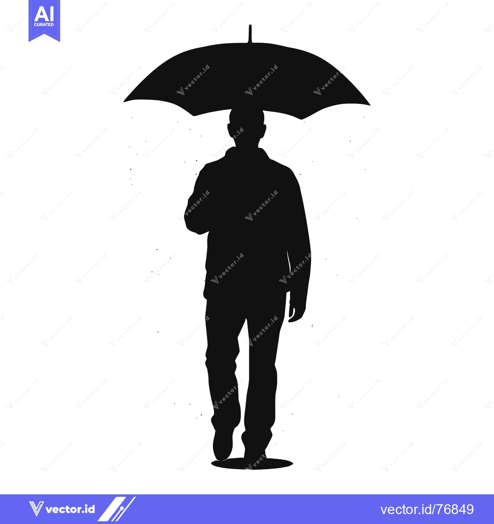 Premium Vector of Silhouette of a Person Walking in the Rain with an Umbrella