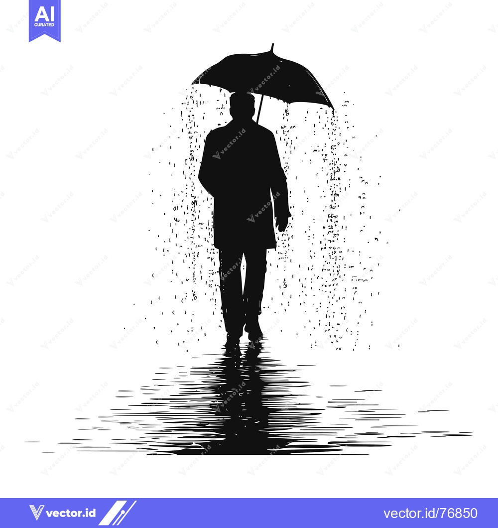 Premium Vector of Silhouette of a Man Walking in the Rain with an Umbrella