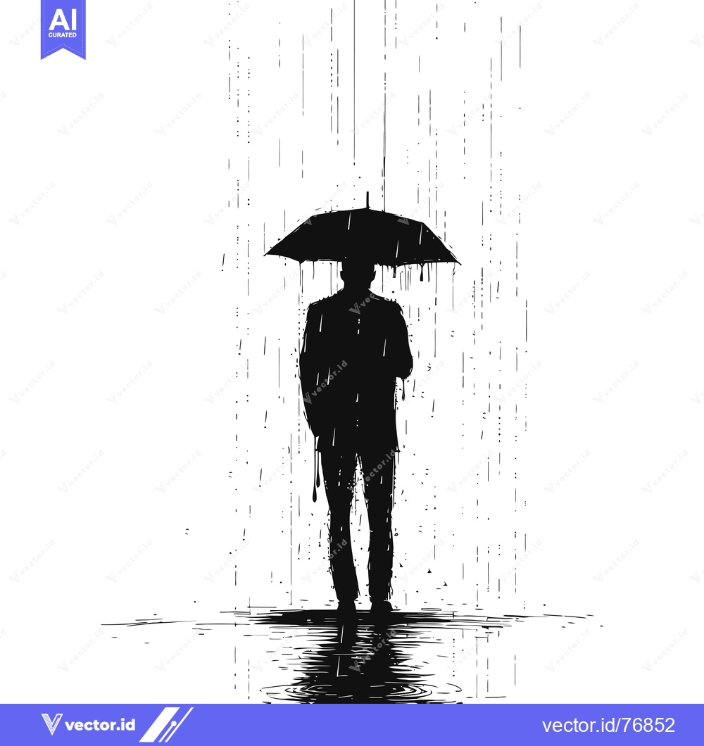 Premium Vector dari Silhouette of a Person Holding an Umbrella in the Rain