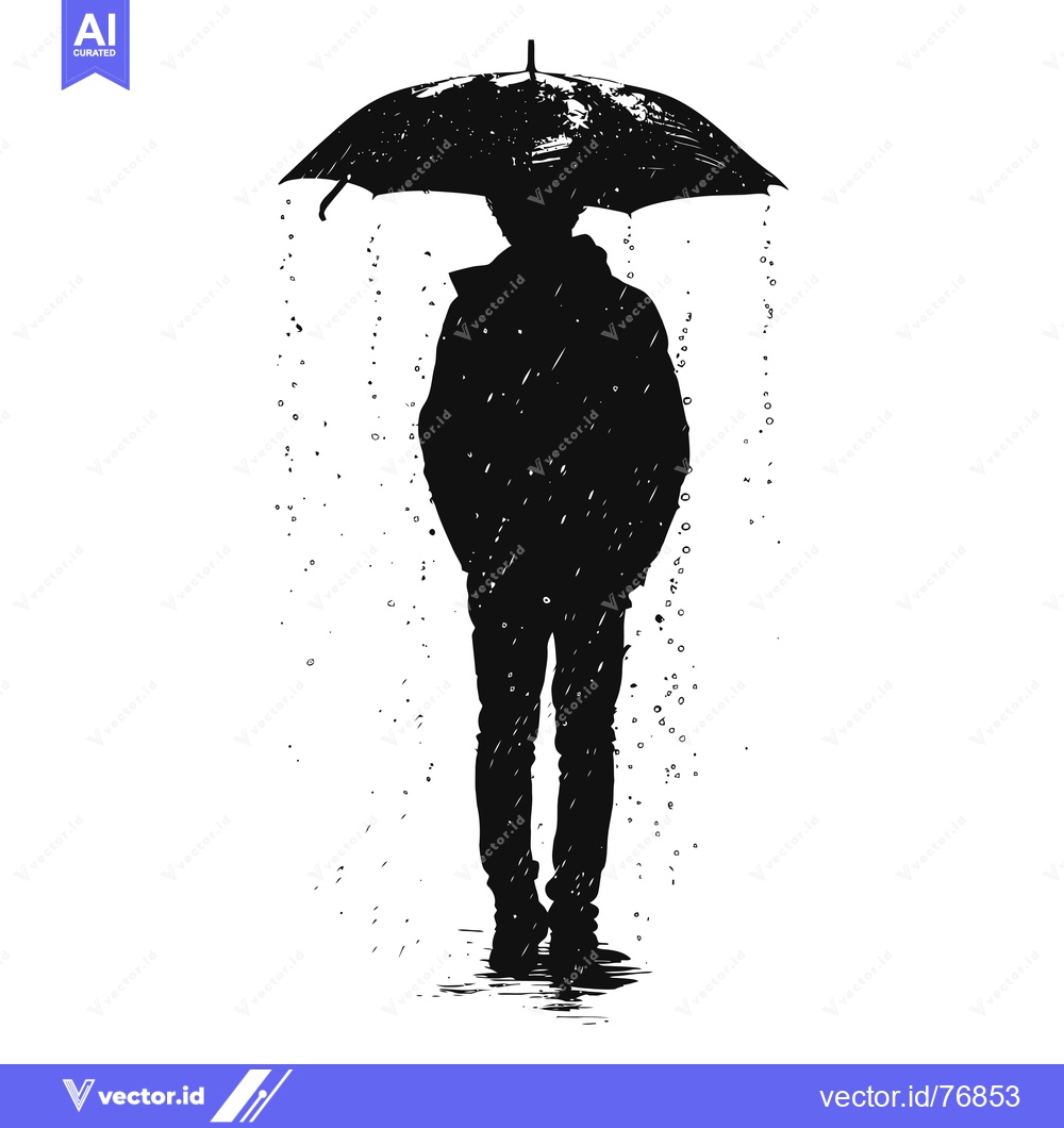 Premium Vector dari Silhouette of a Person Holding an Umbrella in the Rain