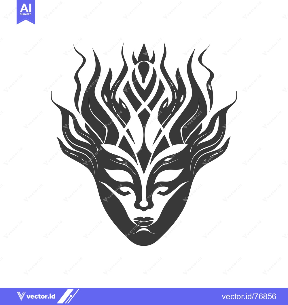 Premium Vector dari Stylized Black and White Illustration of a Face with Flames