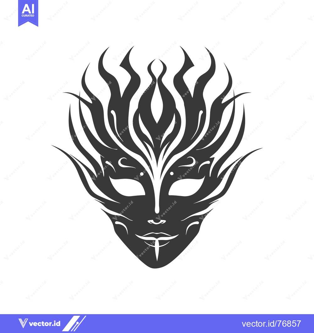 Premium Vector of Black and White Ornamental Mask with Flames