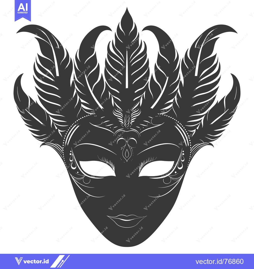 Premium Vector of Ornate Black and White Feathered Venetian Carnival Mask