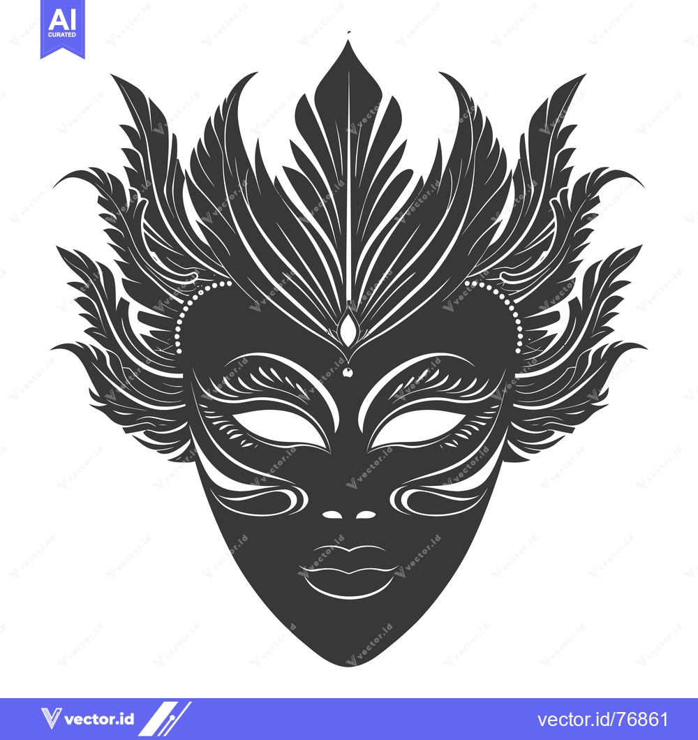 Premium Vector of Black and White Ornate Feathered Venetian Mask