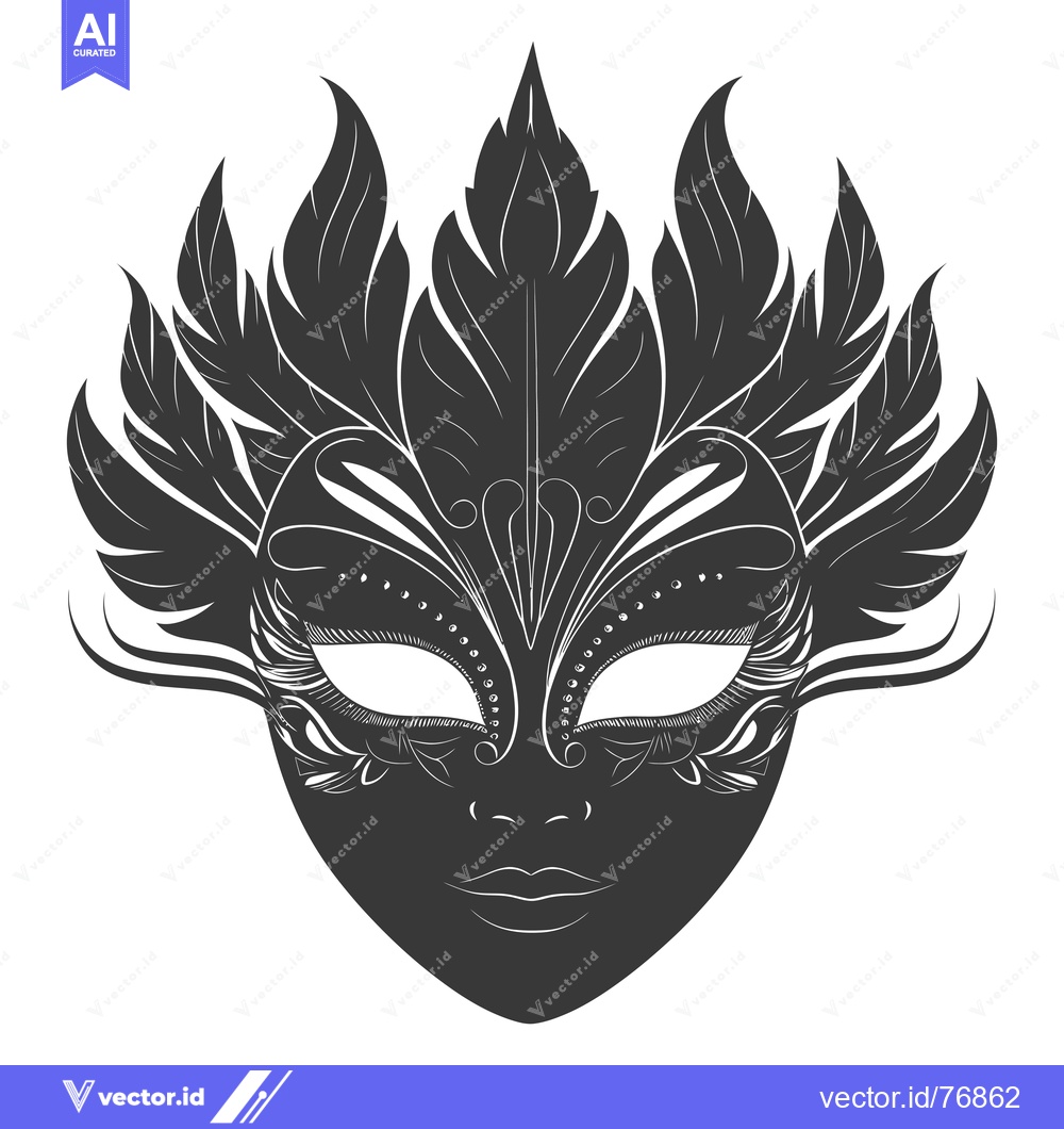 Premium Vector dari Ornate Black and White Feathered Venetian Masquerade Mask