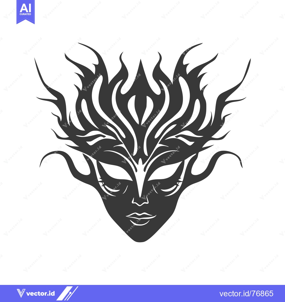 Premium Vector dari A stylized, black and white illustration of a woman's face with intric