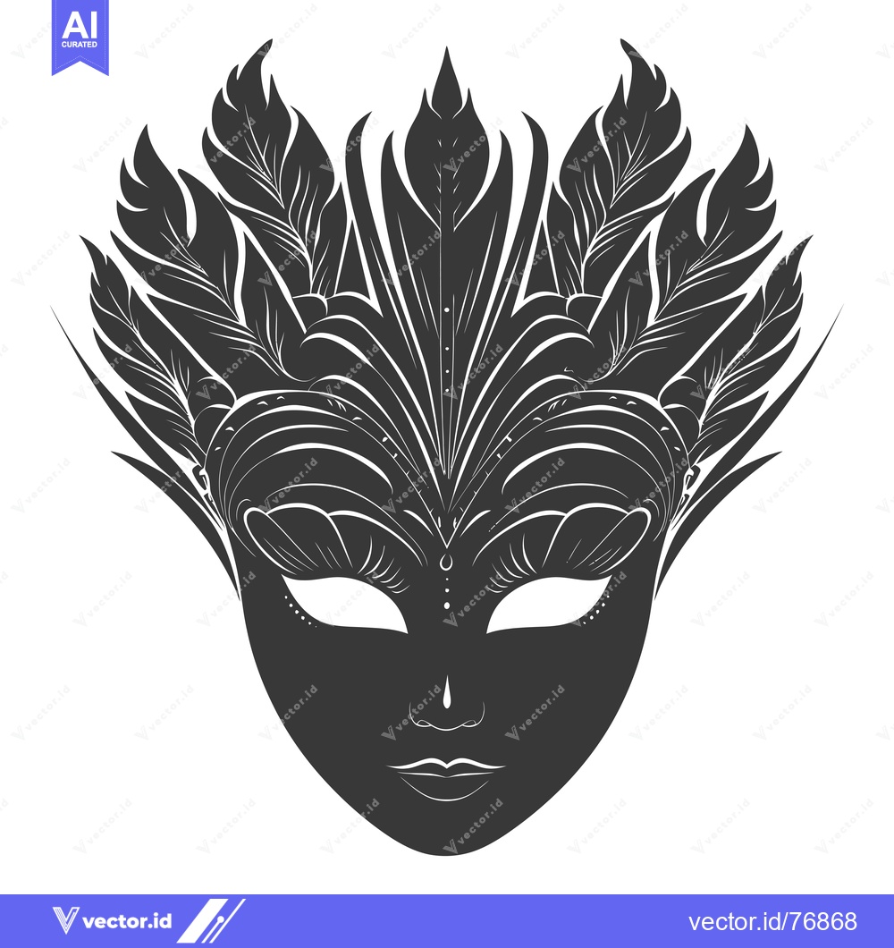 Premium Vector of Intricate Black and White Ornate Mask with Feather-Like Design