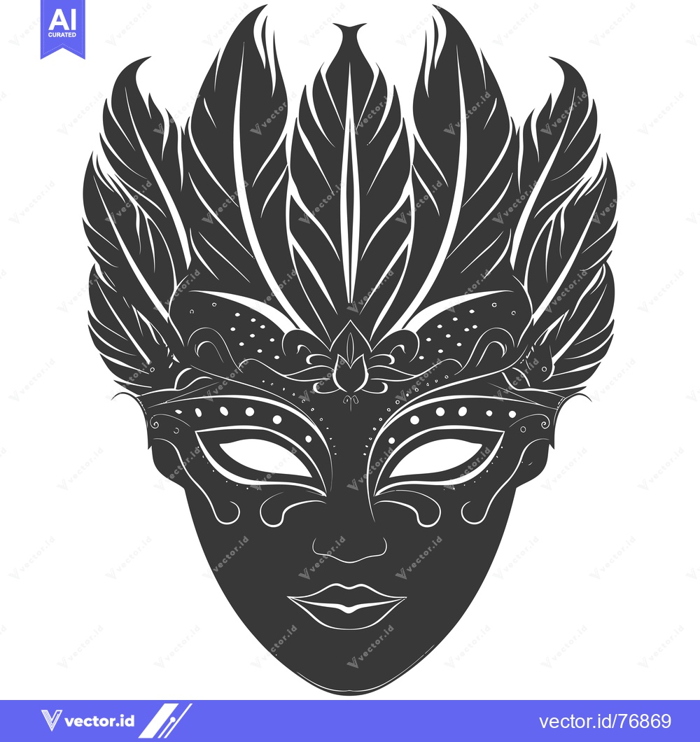 Premium Vector of Ornate Black and White Feathered Venetian Mask