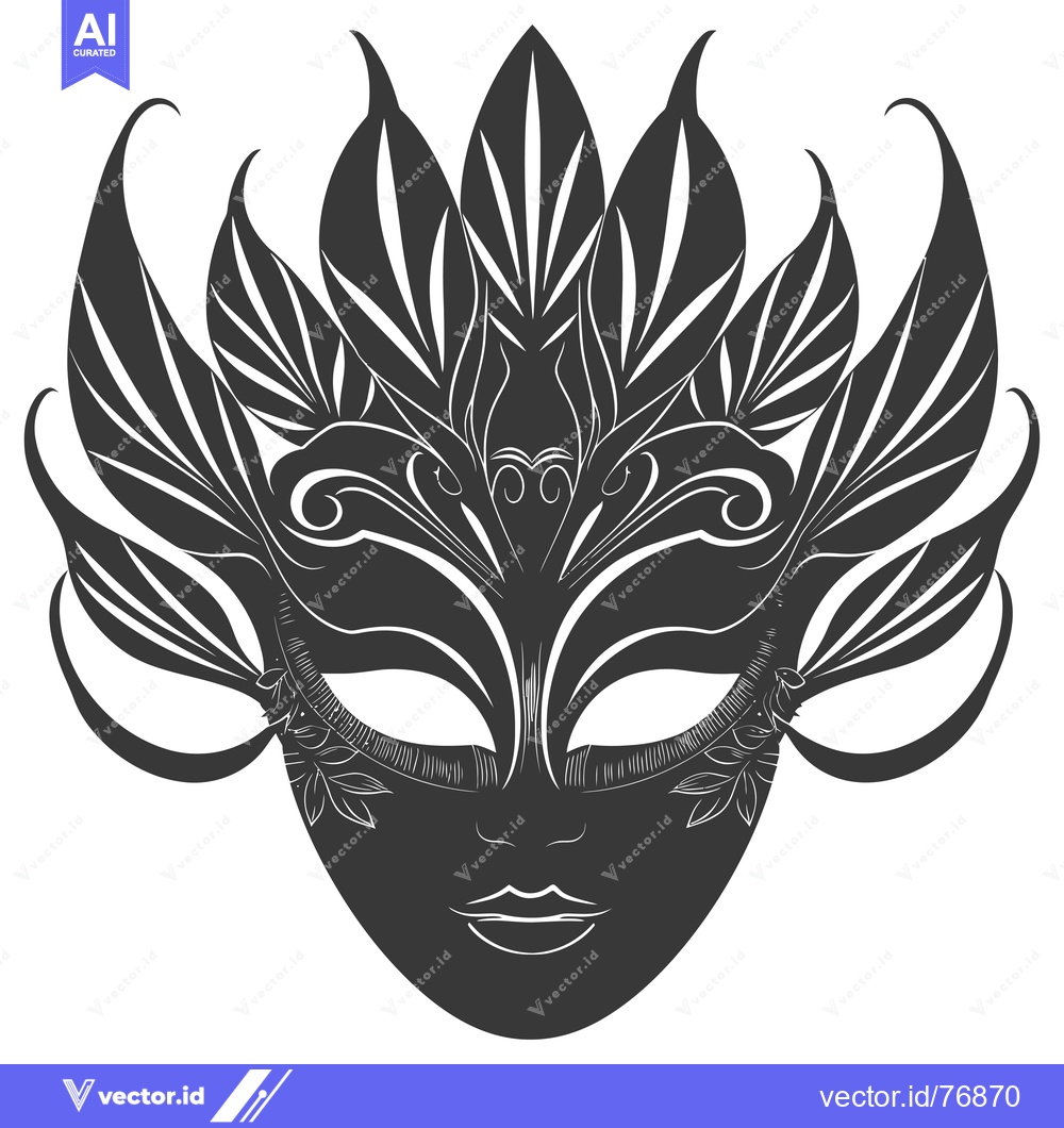 Premium Vector of Ornate Black and White Venetian Masquerade Mask with Floral Details