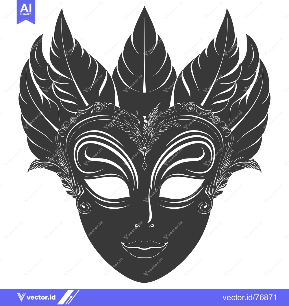Premium Vector dari Ornate Black and White Venetian Carnival Mask with Feathers