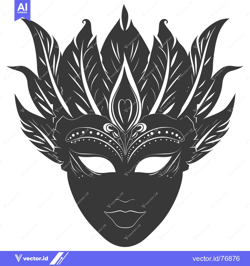 Premium Vector of Black and White Ornate Mask with Feathers