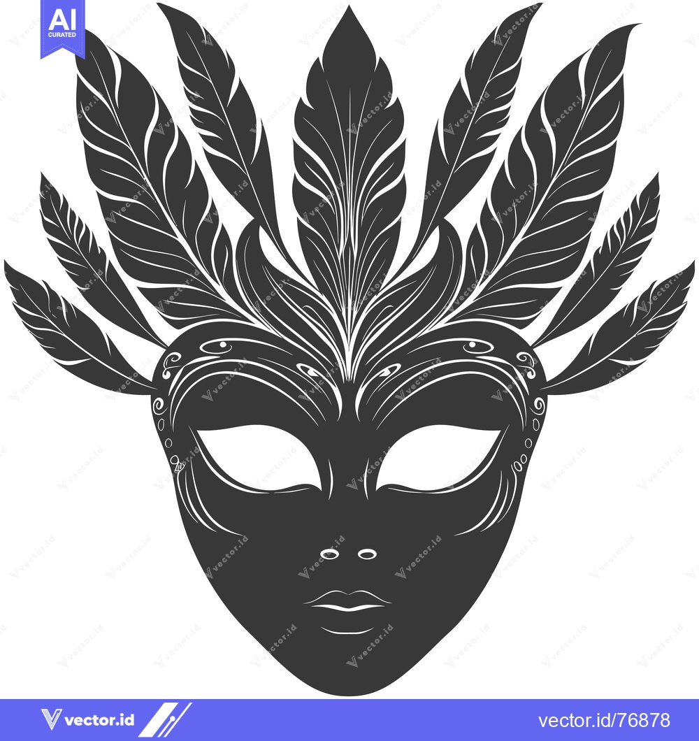 Premium Vector dari Black and White Ornate Venetian Carnival Mask with Feathers