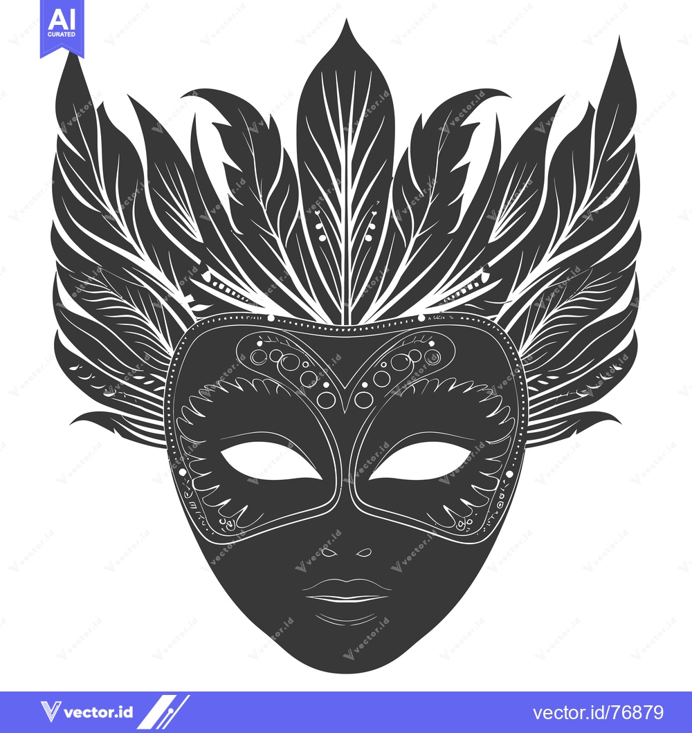 Premium Vector dari Black and White Ornate Venetian Mask with Feather Detail