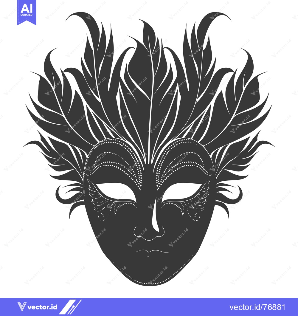 Premium Vector dari Black and White Feathered Carnival Mask with White Eyes