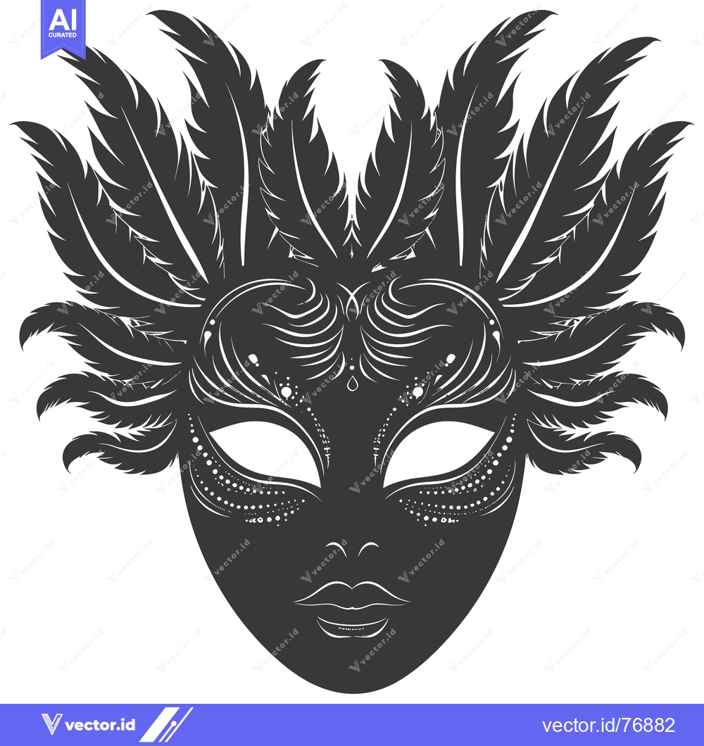 Premium Vector dari Black and White Feathered Venetian Carnival Mask