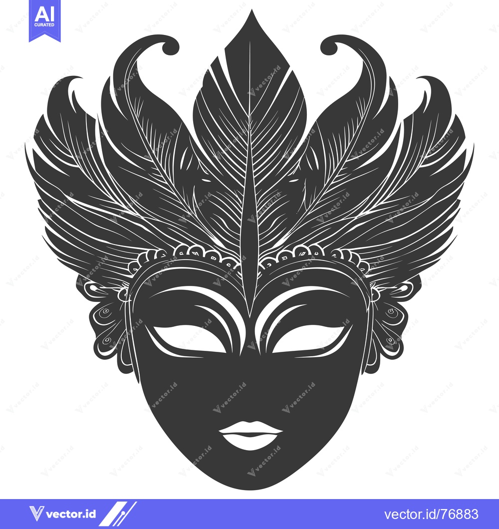 Premium Vector of Black and White Mask with Feather Detail