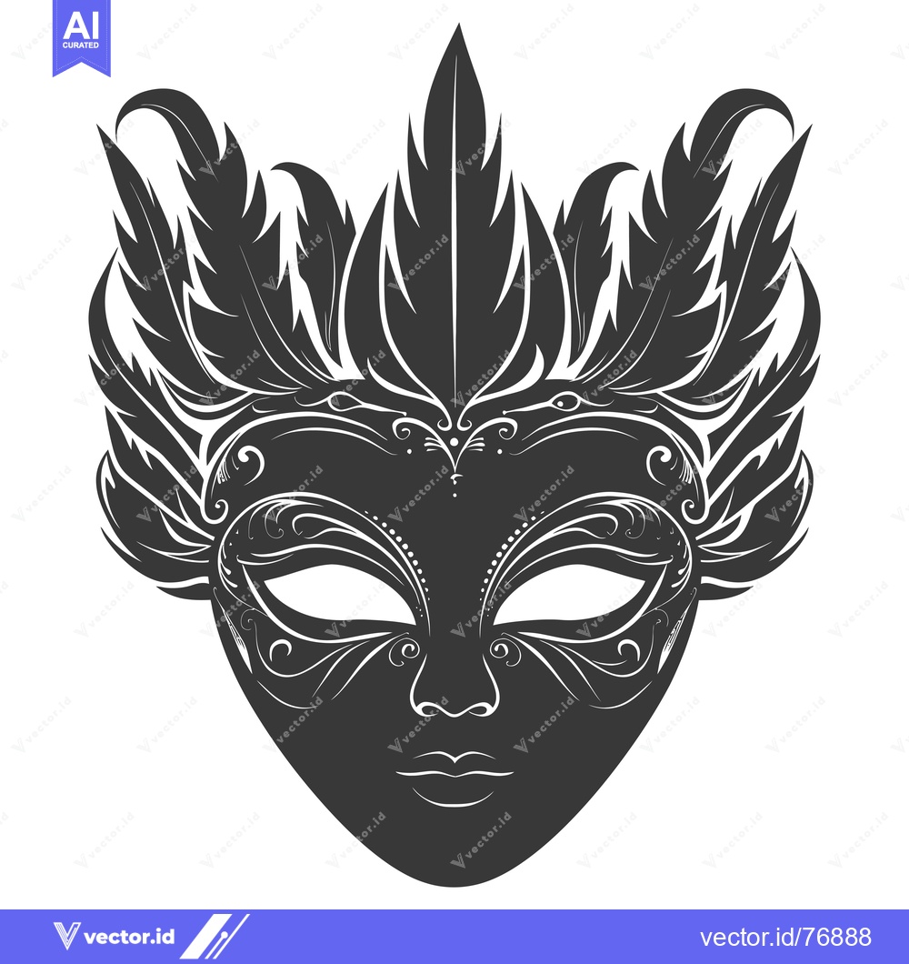 Premium Vector dari Ornate Feathered Venetian Mask with Intricate Designs