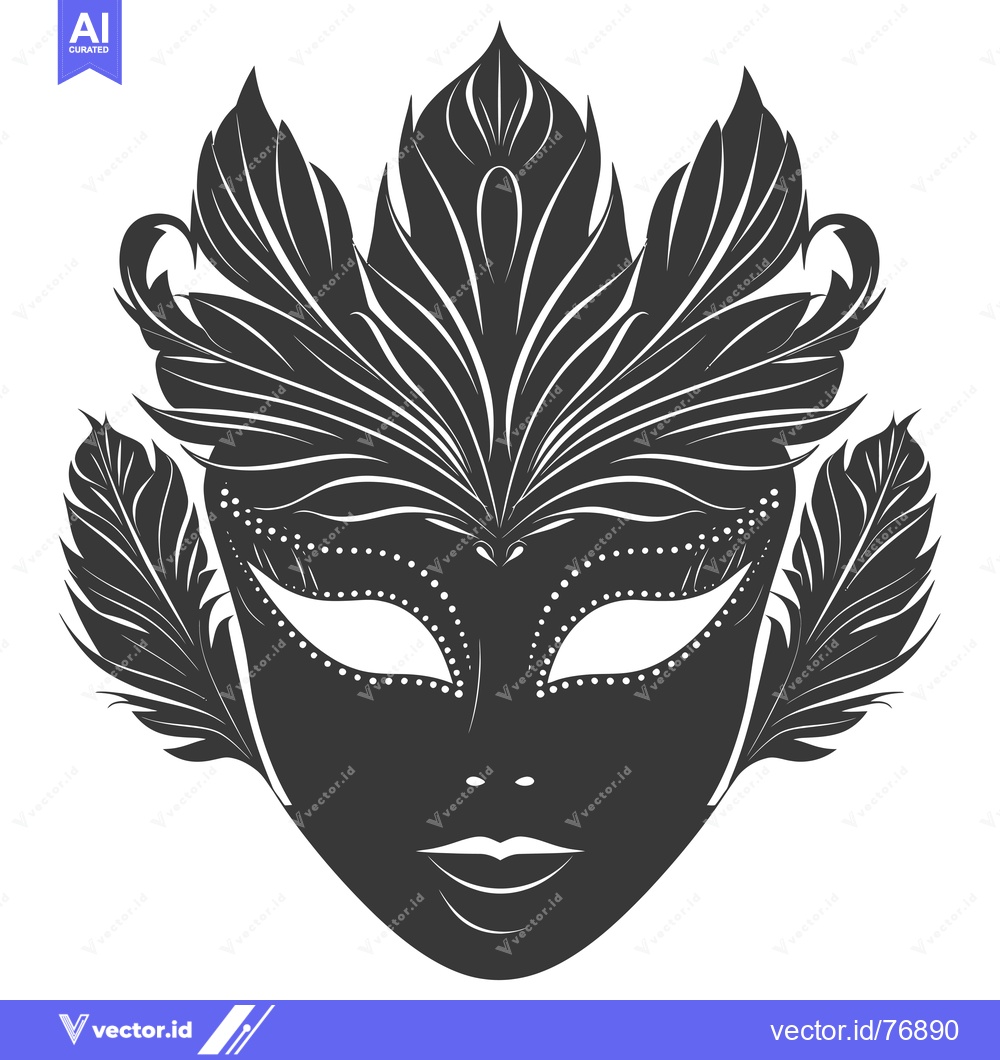 Premium Vector of Ornate Black and White Carnival Mask with Feathers