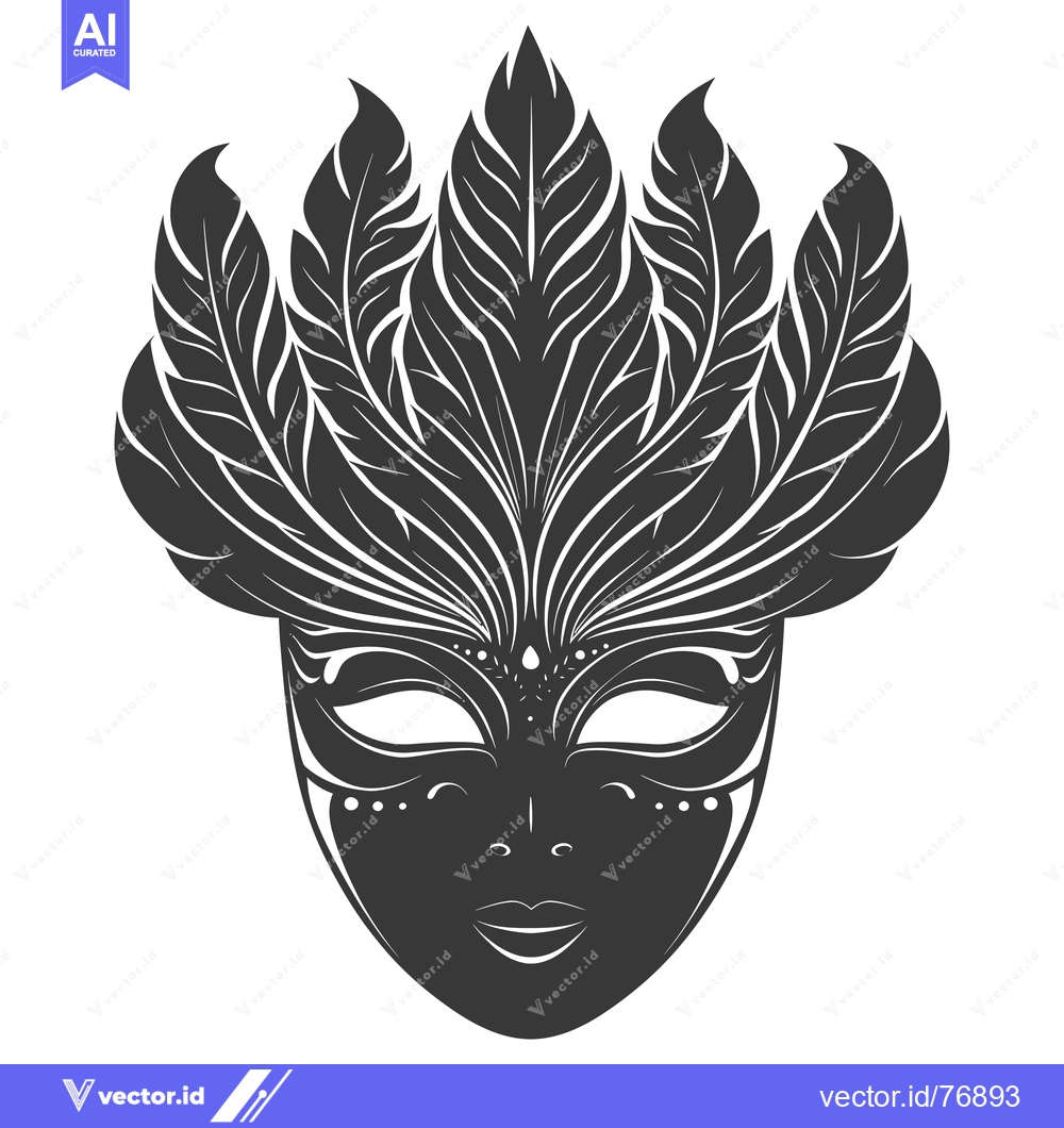 Premium Vector dari Ornate Black and White Feathered Carnival Mask
