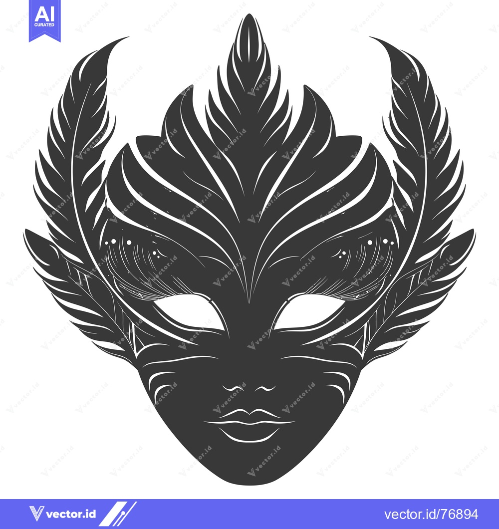Premium Vector dari Black and White Ornate Mask with Feathers