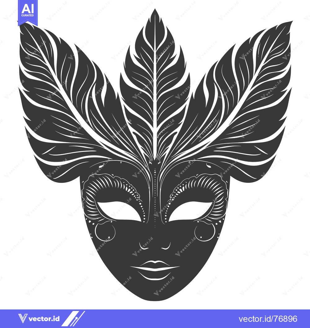 Premium Vector dari Black and white venetian masquerade mask with feather detail