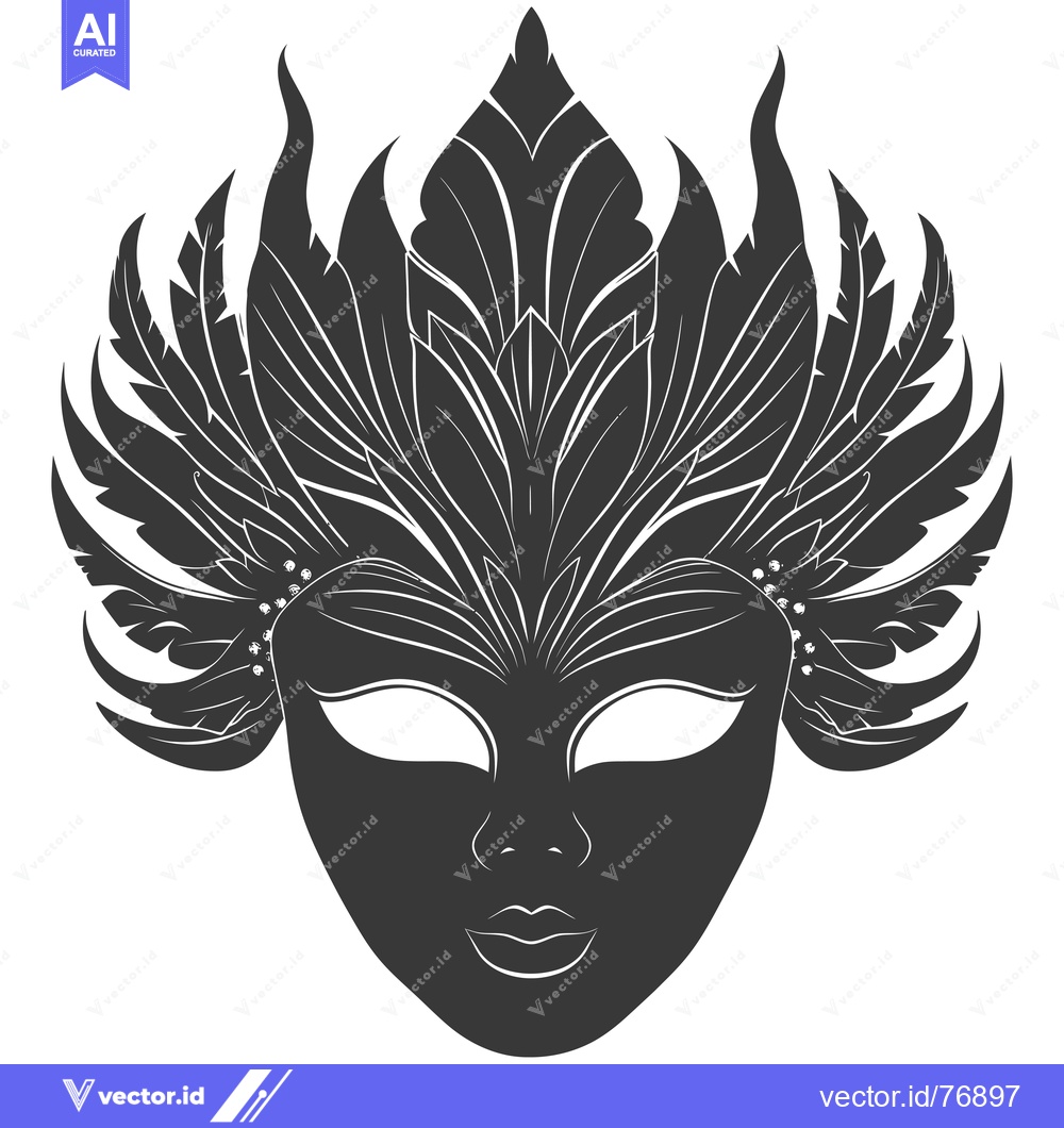 Premium Vector dari Black and White Silhouetted Mask with Feathered Details