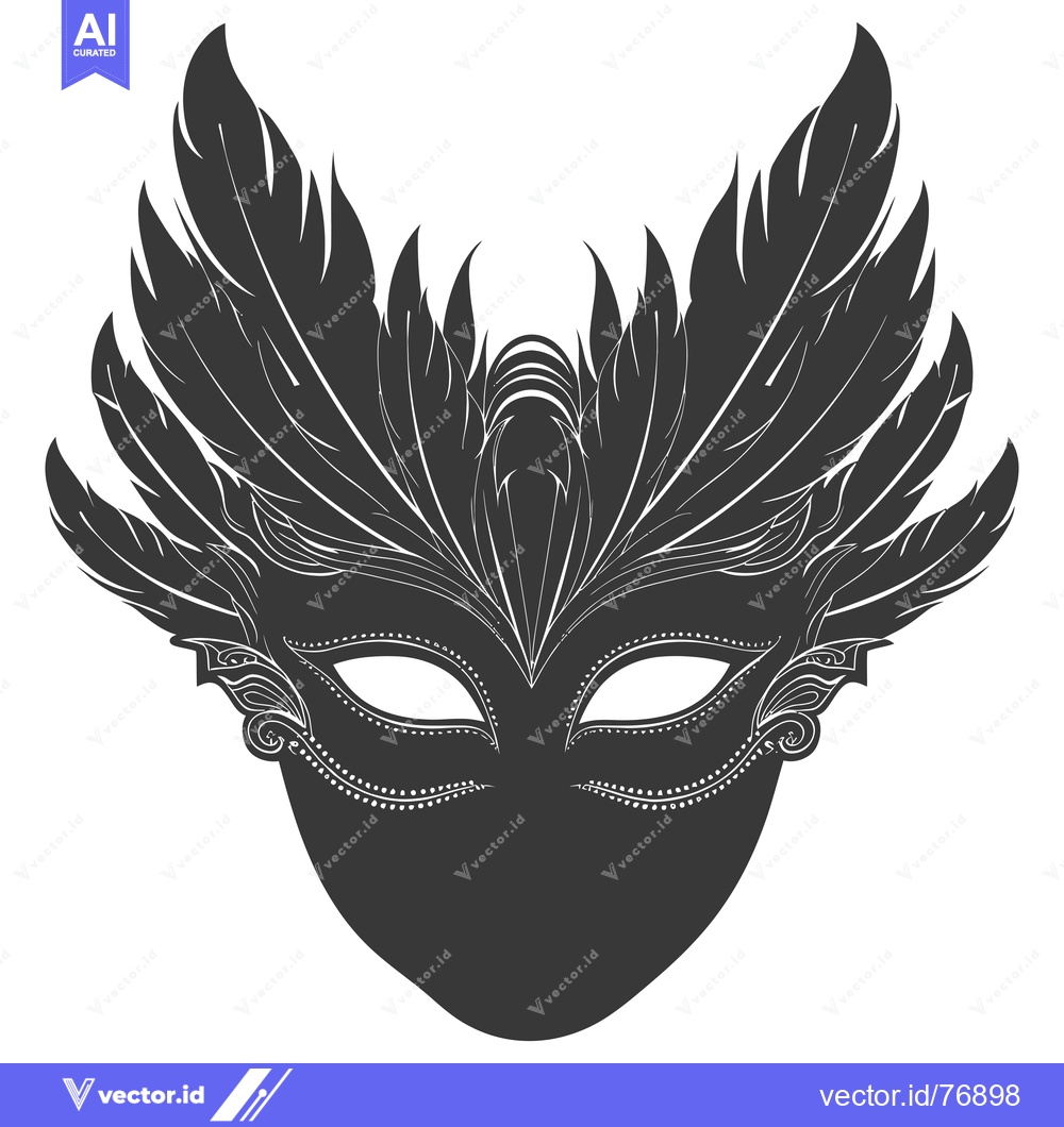 Premium Vector dari Black and White Ornate Mask with Feathers