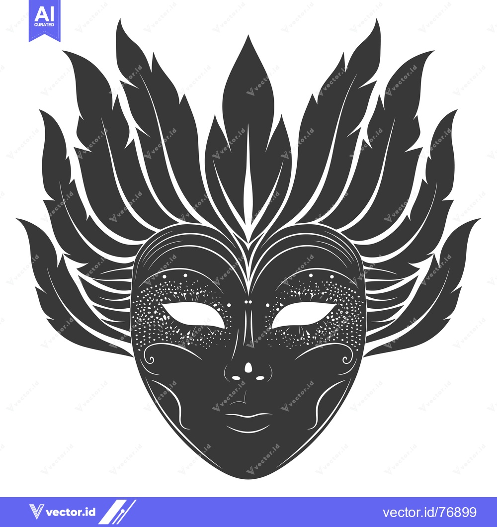 Premium Vector of Black and White Masked Face with Feathers