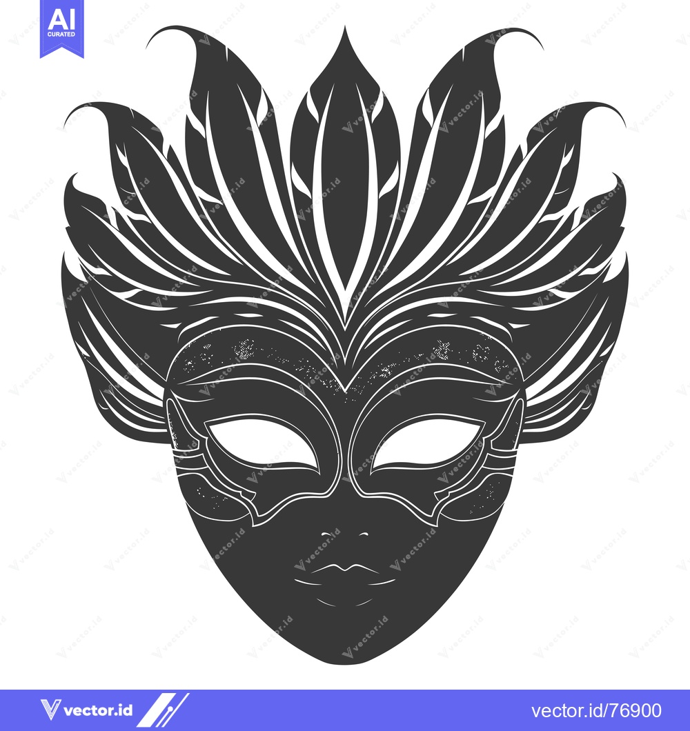 Premium Vector dari Black and White Detailed Illustration of a Carnival Mask with Feathers