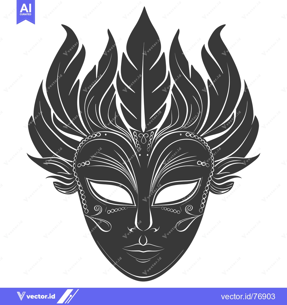Premium Vector dari Black and White Ornate Carnival Mask with Feathers
