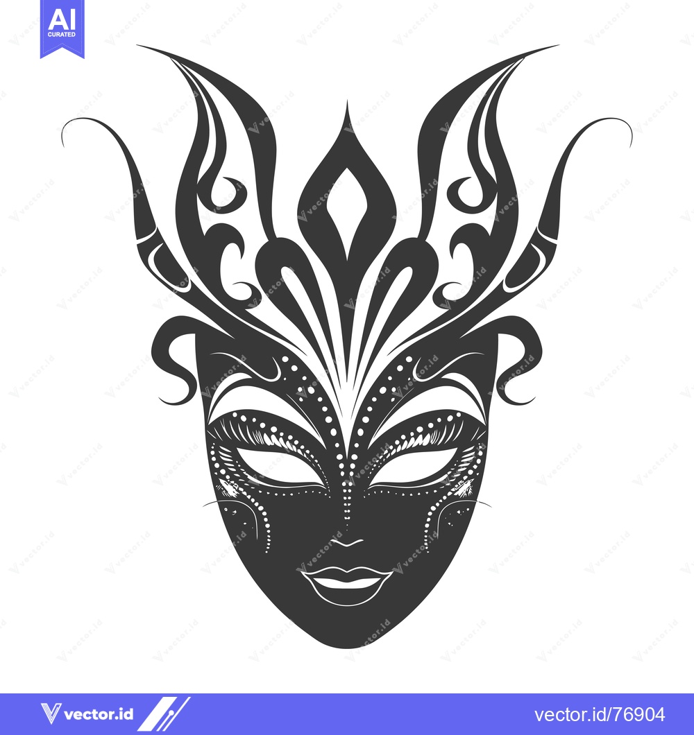 Premium Vector of Black and White Ornate Mask with Floral Details