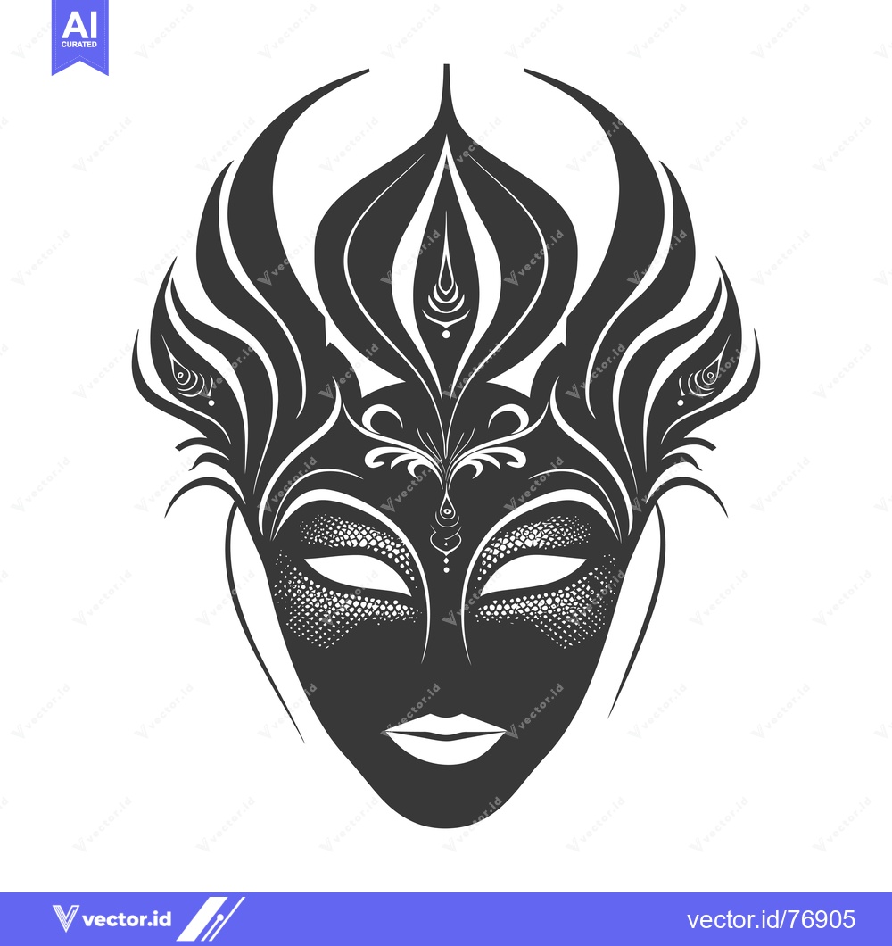 Premium Vector dari Ornate Black and White Venetian Masquerade Mask with Intricate Feather