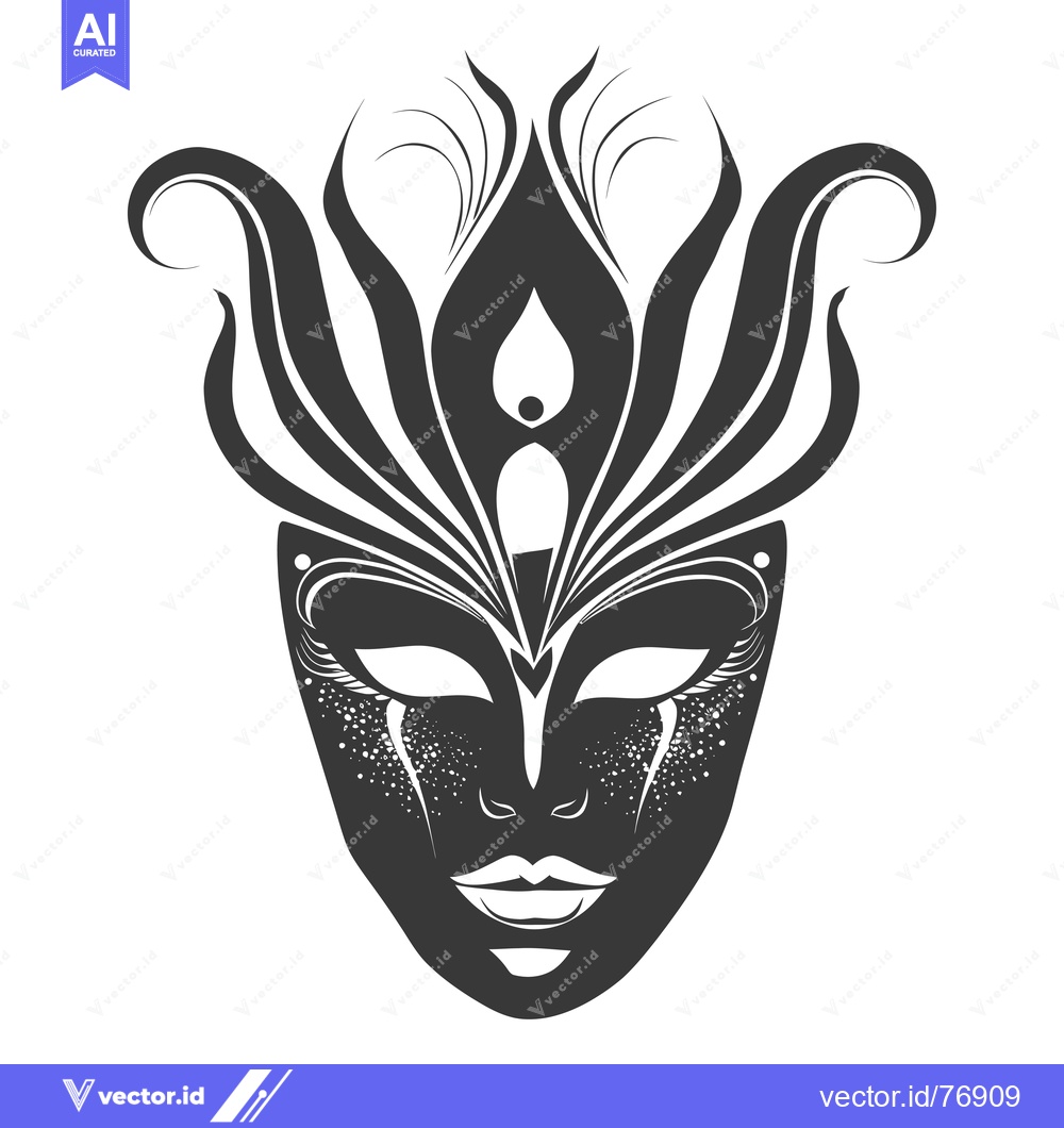 Premium Vector dari Black and white illustration of a stylized masquerade mask with intric