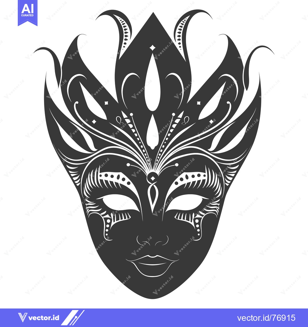 Premium Vector dari Black and White Ornate Carnival Mask with Large Eyes