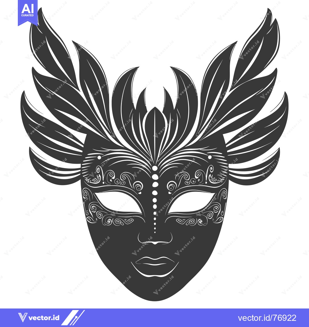Premium Vector dari Ornate Black and White Carnival Mask with Feathery Details