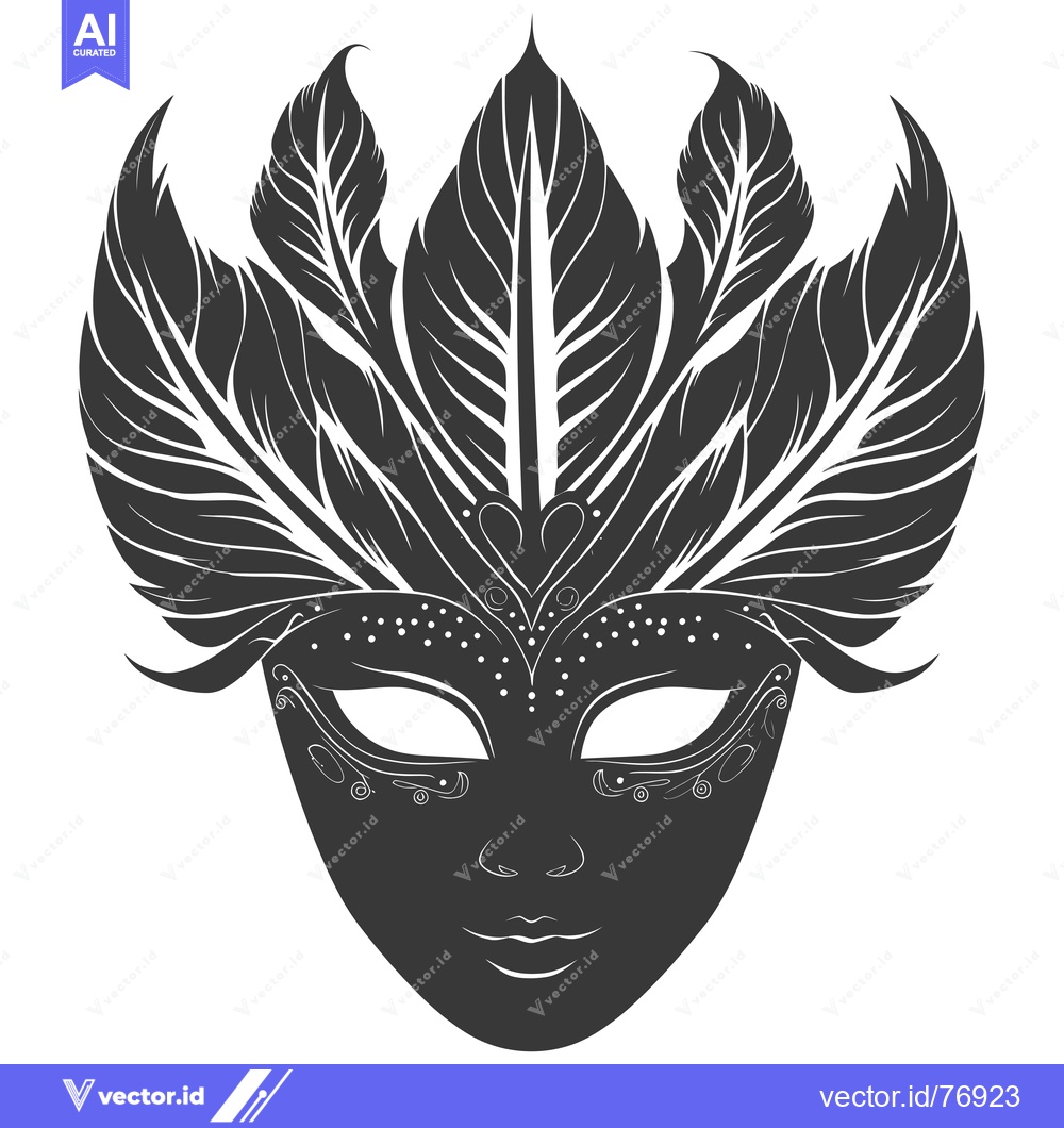Premium Vector dari Black and White Ornate Venetian Carnival Mask with Feather Detail