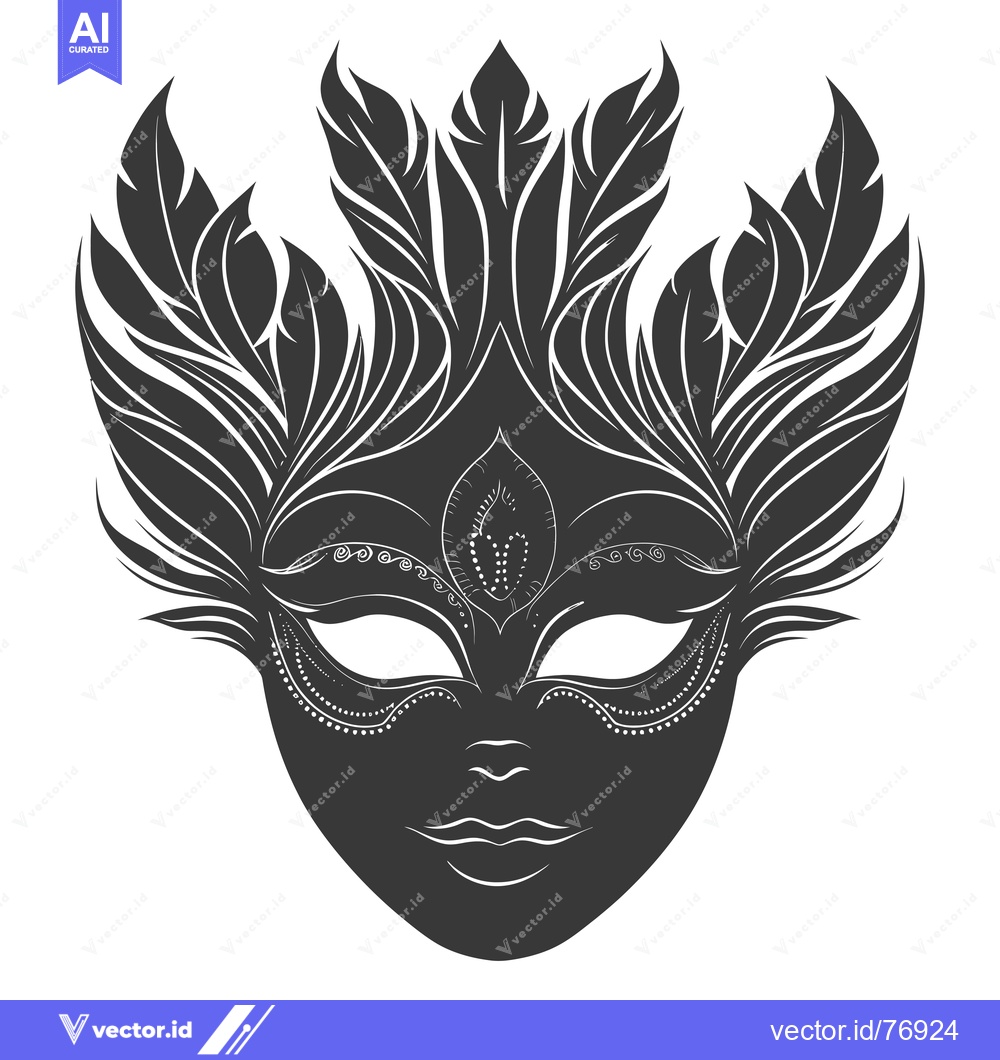Premium Vector dari Black and White Ornate Feathered Venetian Mask