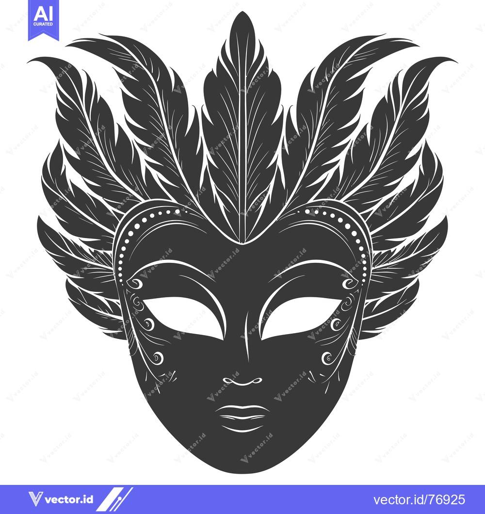 Premium Vector dari Black and White Feathered Venetian Mask
