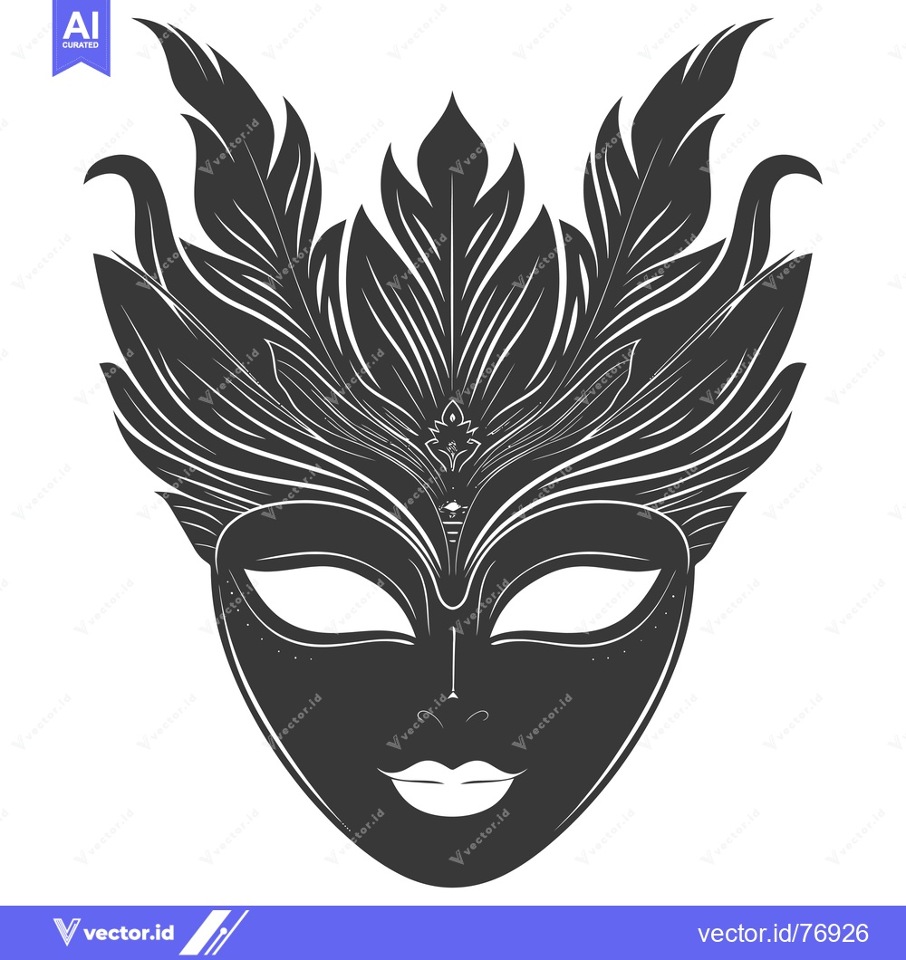 Premium Vector dari Ornate Black and White Venetian Carnival Mask with Feathers