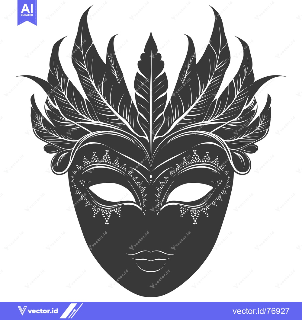 Premium Vector of Black and White Feathered Carnival Mask with Intricate Design