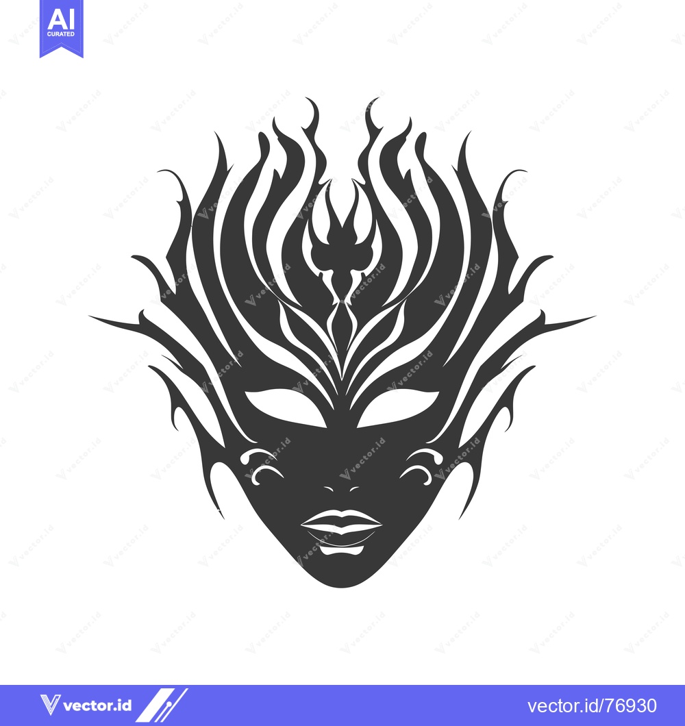 Premium Vector dari A Stylized Black and White Female Mask with Intricate Floral Design
