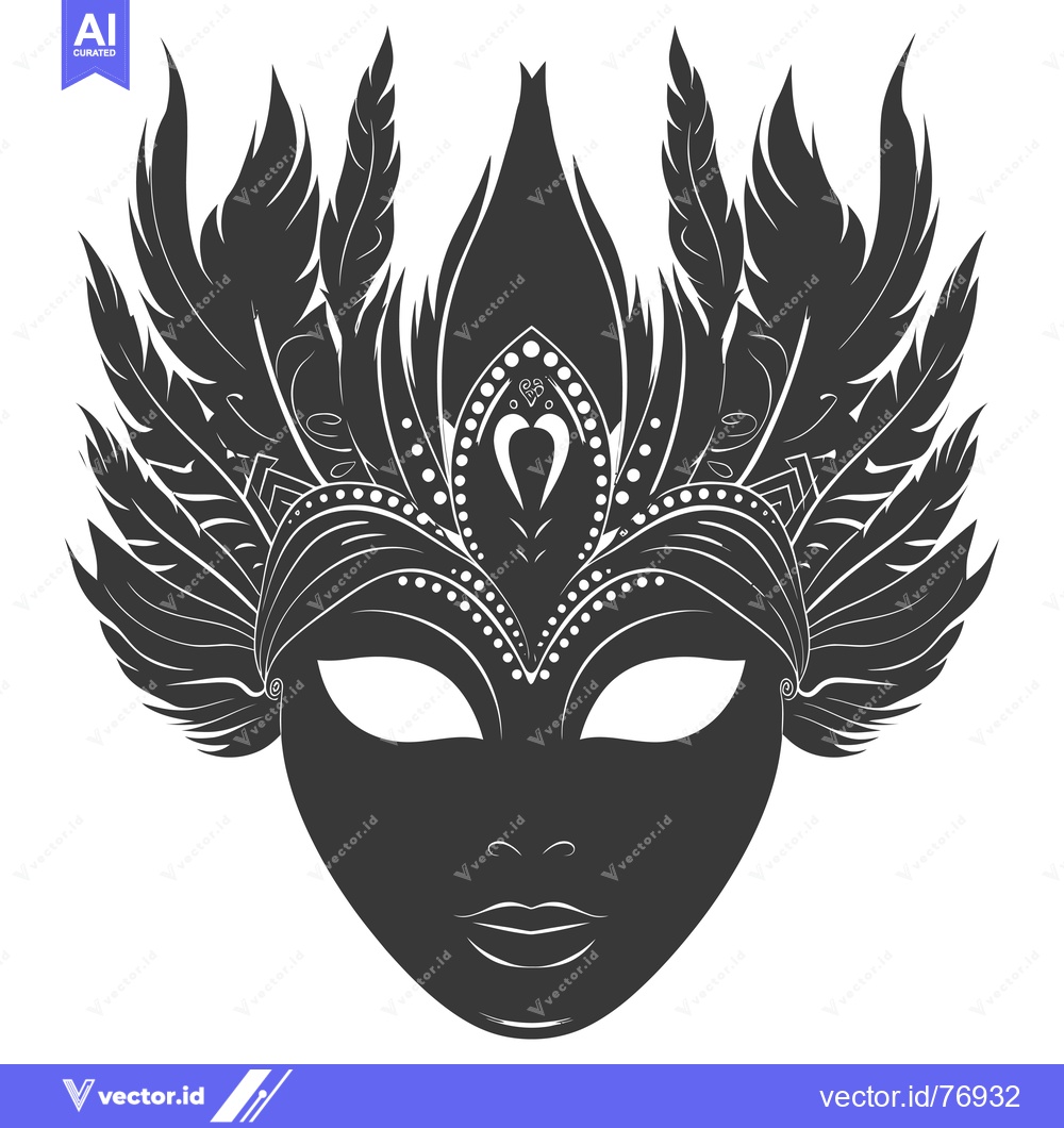 Premium Vector dari Ornate Black and White Feathered Venetian Masquerade Mask