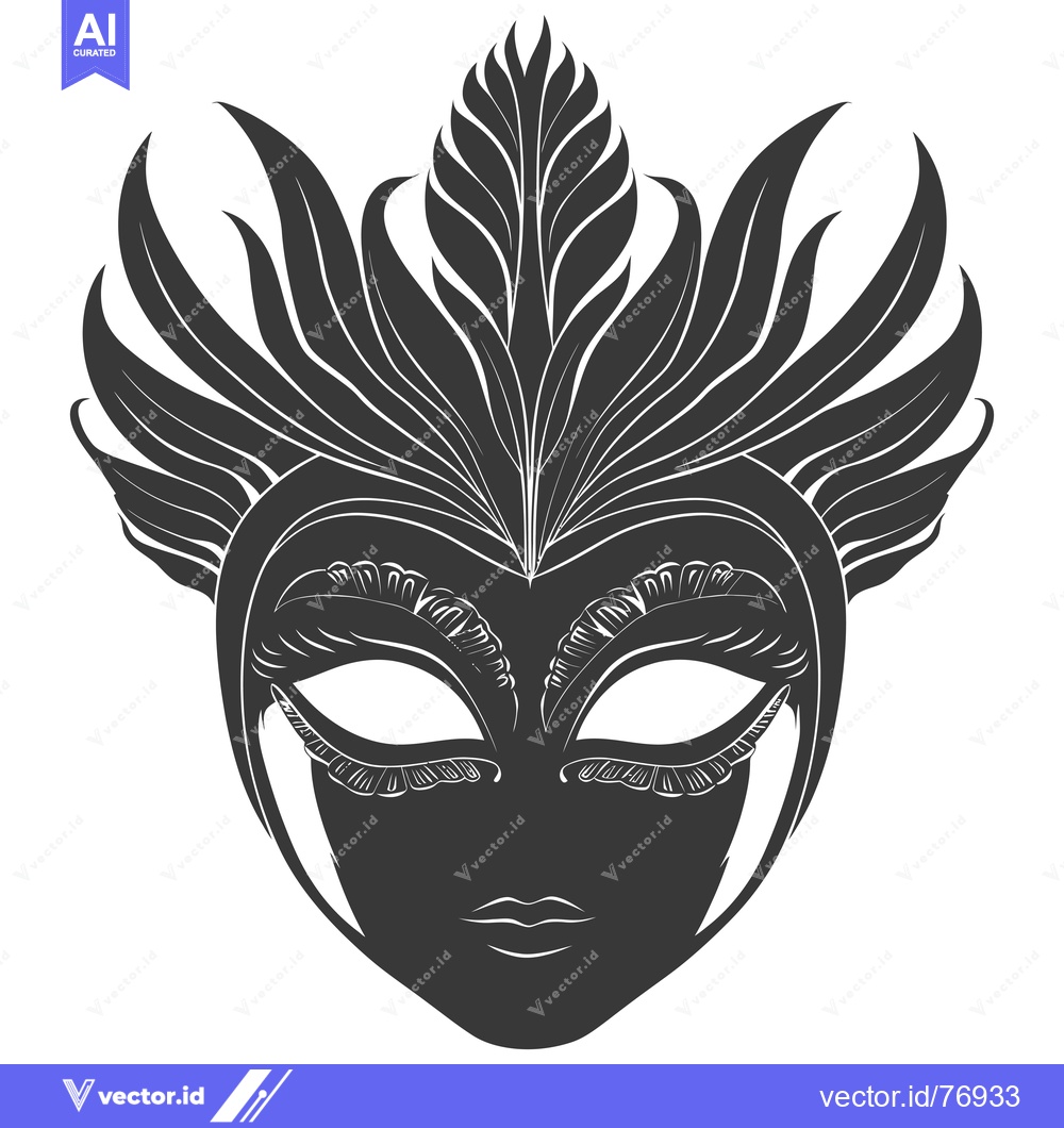 Premium Vector dari Black and White Ornamental Masked Face with Feathers