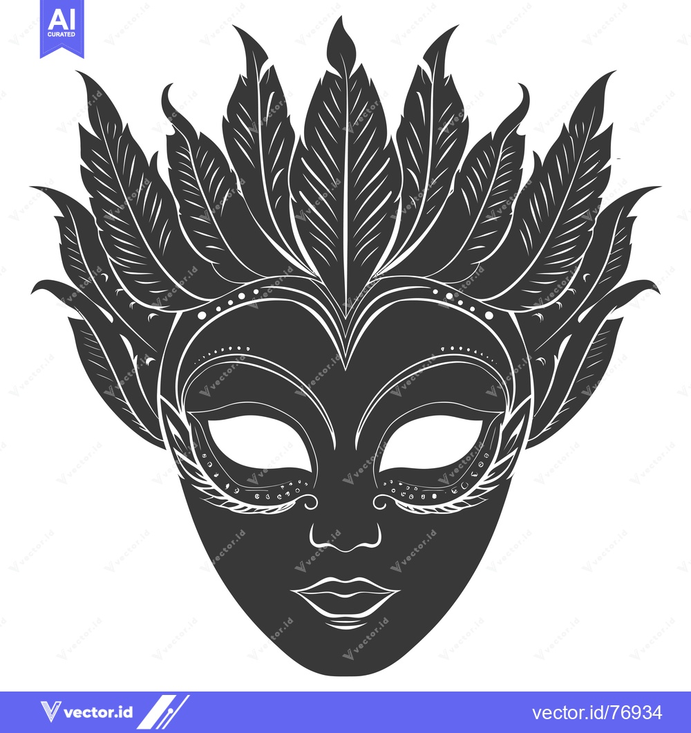 Premium Vector of Black and White Feathered Venetian Carnival Mask