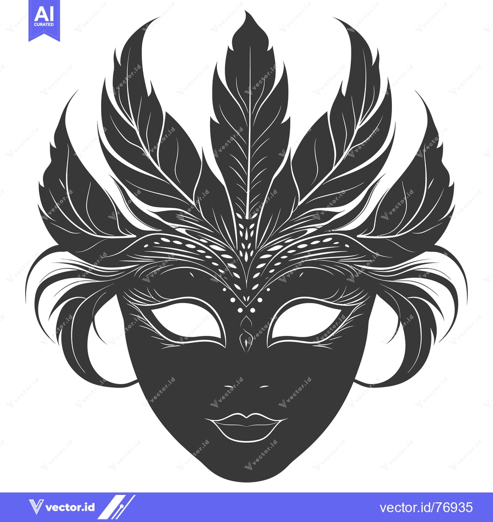 Premium Vector of Black and White Ornate Carnival Mask with Feathers