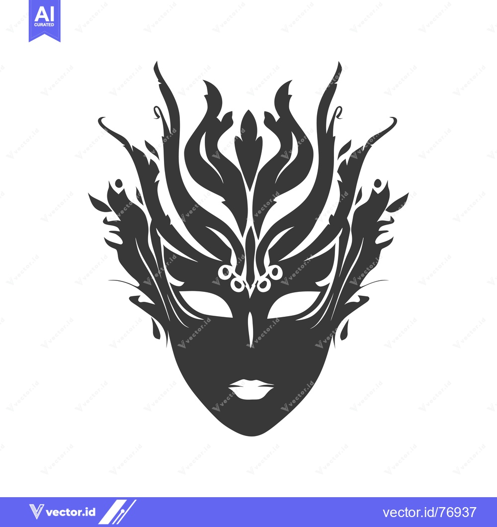 Premium Vector of Black and White Ornamental Mask with Floral Design